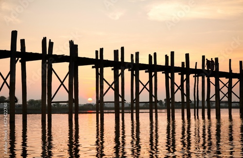 Stunning sunset view of a bridge atop a peaceful body of water on a sunny day