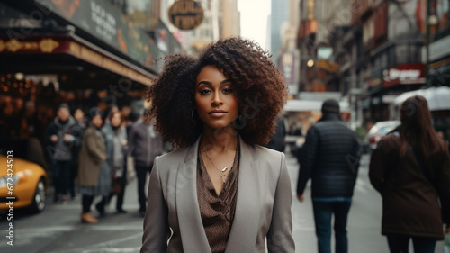 young afro - american woman posing in city