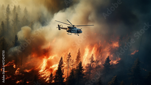 Helicopter extinguishes forest fire