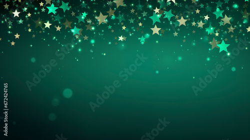 Green New Year background of stars with copy space in stunning composition. Illustration of twinkling stars on green end of year festivity celebration background. photo