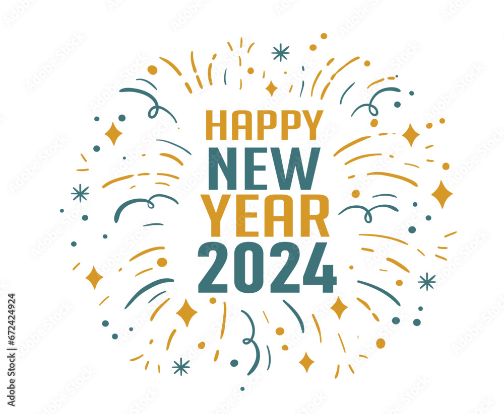 2024 Happy New Year Holiday Abstract Green And Yellow Design Vector Logo Symbol Illustration