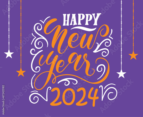 2024 Happy New Year Holiday Abstract Orange And White Design Vector Logo Symbol Illustration With Purple Background