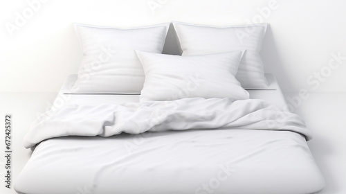 bed with pillows and duvet. Soft folded blanket and pillows on bed indoors. generative ai