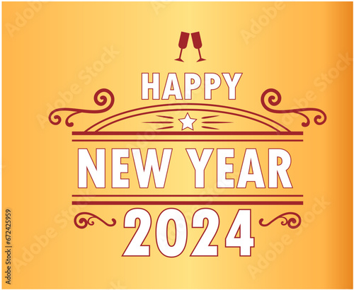 2024 Happy New Year Holiday Abstract Red And White Design Vector Logo Symbol Illustration With Gold Background