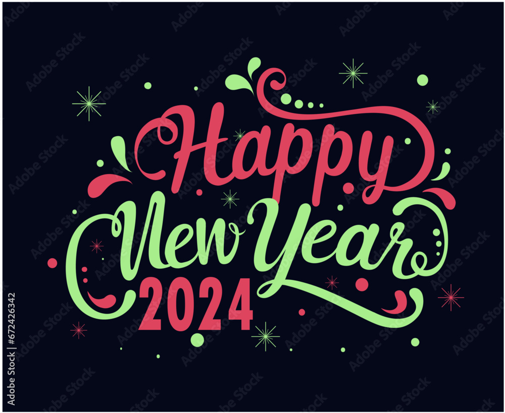 2024 Happy New Year Holiday Abstract Pink And Green Design Vector Logo Symbol Illustration With Blue Background