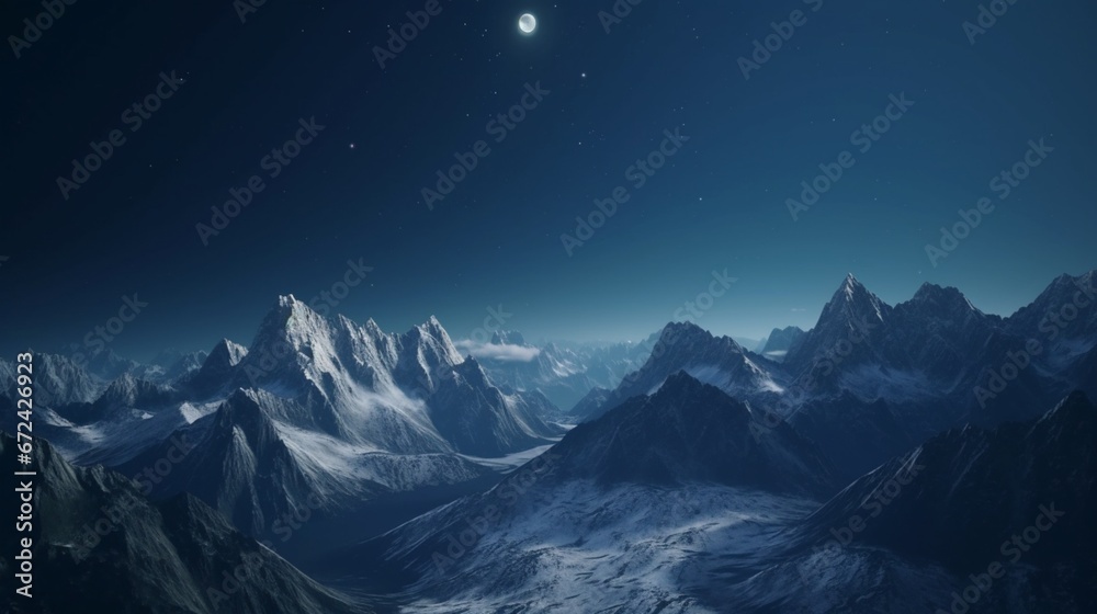 Beautiful mountain moon night calm crescent desktop wallpaper image AI generated art Beautiful mountain moon night calm crescent desktop wallpaper image AI generated art