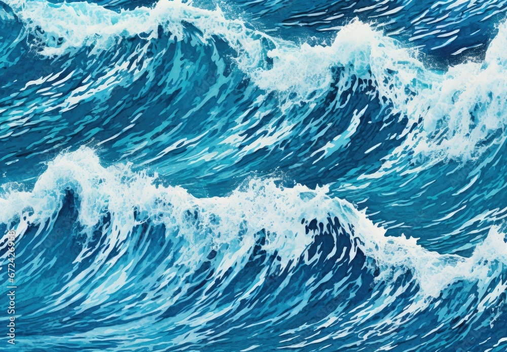 Blue abstract ocean seascape. Surface of the sea. Water waves in watercolor style. Nature background. Illustration for cover, card, postcard, interior design, decor or print. Blue abstract ocean seascape. Surface of the sea. Water waves in watercolor style. Nature background. Illustration for cover, card, postcard, interior design, decor or print.