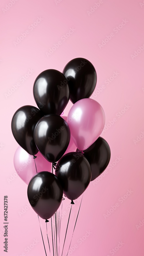 Pink and black glossy balloons, black friday concept, ai generated