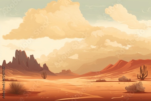 Illustration of landscape sandstorm sweeping across the desert  obscuring the view.