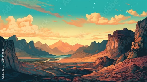 Beautiful mountain sky sunset nature landscape photography image AI generated art