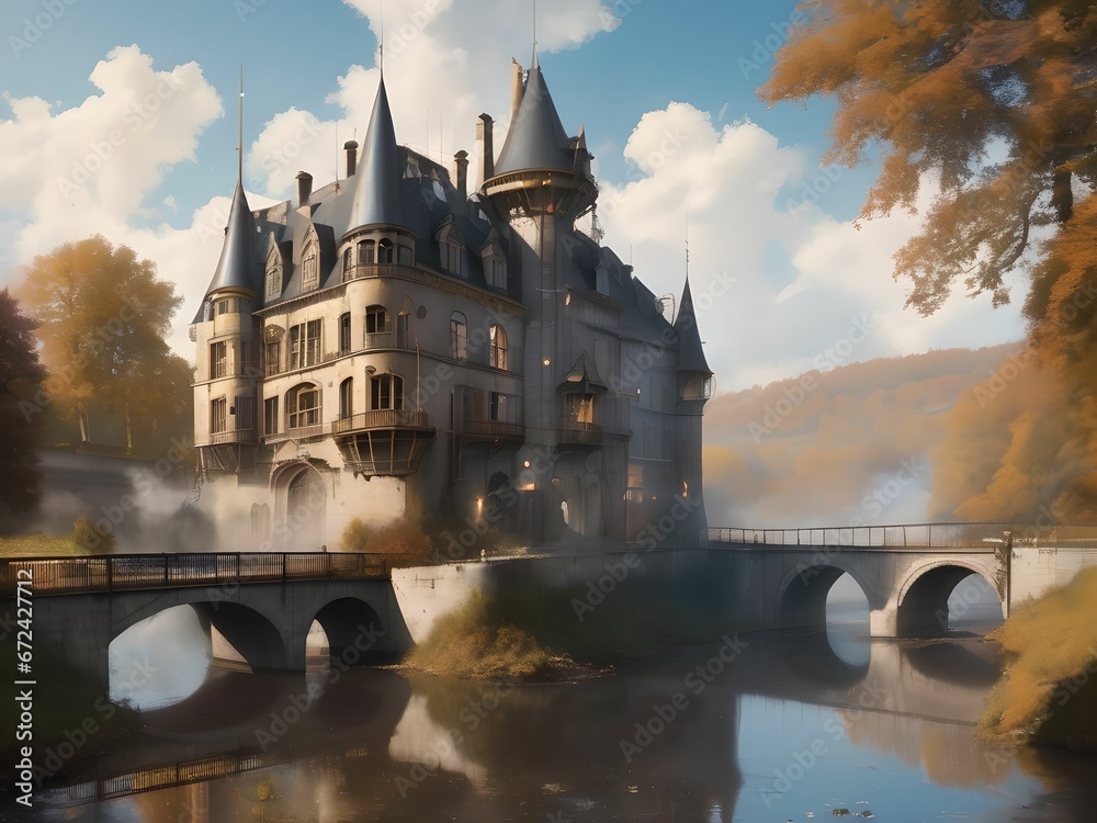 Fototapeta premium medieval castle in steam punk style