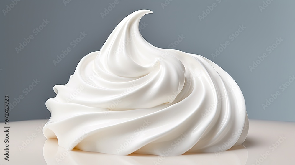 a close up of a whipped cream in a white bowl on a white table with a blue wall in the background. generative ai a close up of a whipped cream in a white bowl on a white table with a blue wall in the background. generative ai