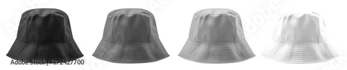 Set of black, grey gray, white bucket fisherman fishing hat on transparent background cutout, PNG file. Many assorted different colours. Mockup template for artwork graphic design photo