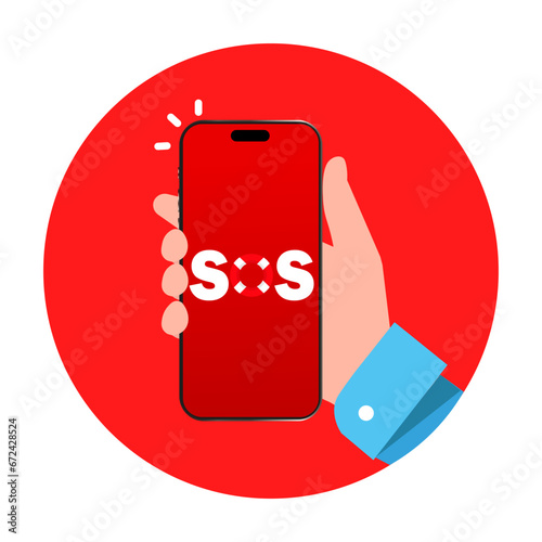 911 call emergency number in flat style. Vector flat design. Emergency help. Smartphone call screen. Vector illustration