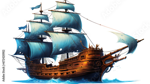 ancient pirate ship on transparent background