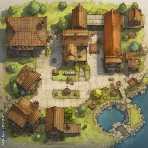 rpg map asset cartography castle church medieval landscape top down view - by generative ai