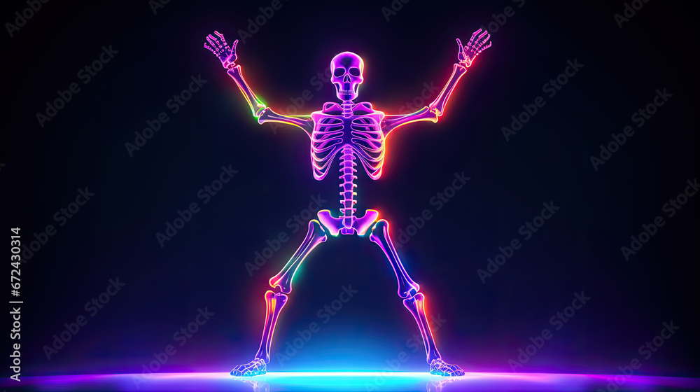 dancing neon psychedelic skeleton - by generative ai