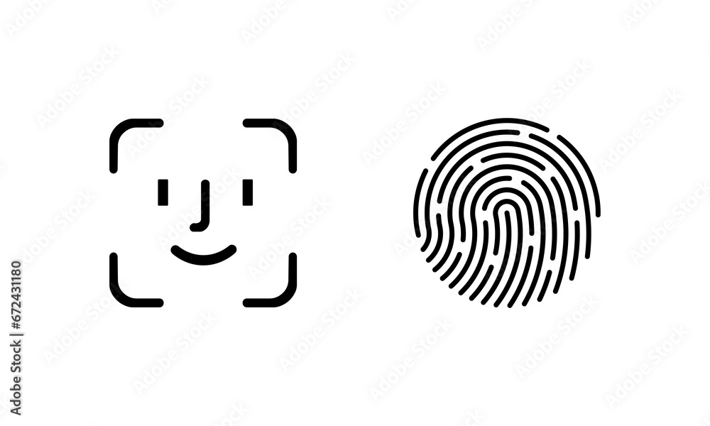 Face ID, Finger scanner. Set of scanners, vector. Identification of