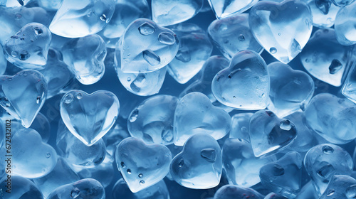 Heart-shaped ice cubes. Frozen water in the shape of hearts for use in cold drinks. Cute heart shaped icicles. photo