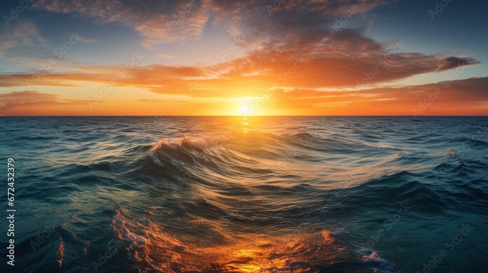 Beautiful sea sky sunrise sunset scenery wallpaper image AI generated art