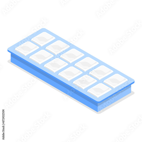 3D Isometric Flat  Set of Ice Cubes for Cocktails. Item 1