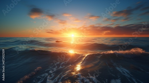 Beautiful sea sky sunrise sunset scenery wallpaper image AI generated art