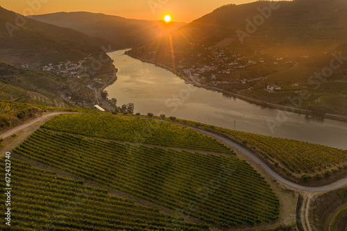 Drone footage of vineyards on the banks of the Duoro in Portugal's Duoro Valley