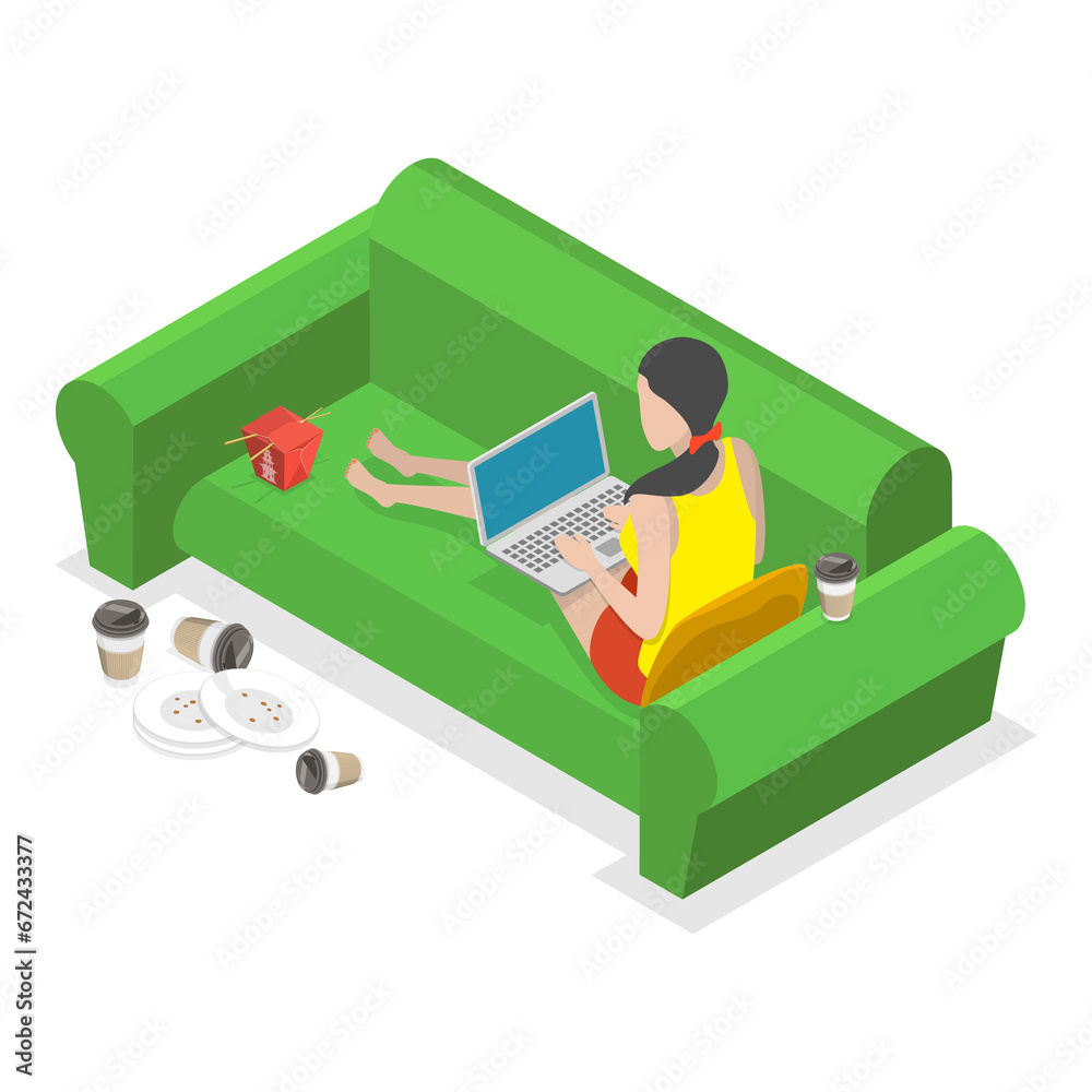 3D Isometric Flat Illustration of Sedentary Lifestyle. Item 2 3D Isometric Flat Illustration of Sedentary Lifestyle. Item 2