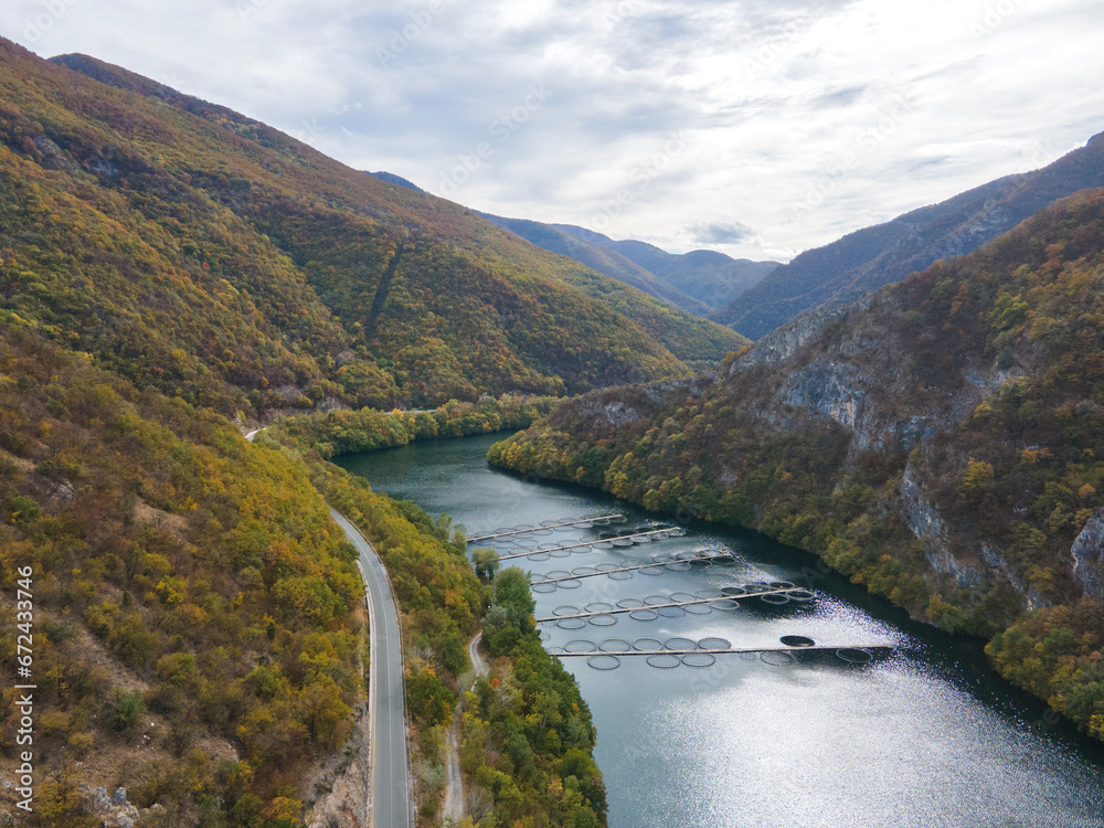Aerial Autumn view of Krichim Reservoir, Bulgaria