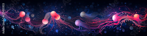 Vibrant jellyfish floating in deep blue space