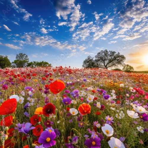 Wallpaper Mural Vibrant Wildflowers Dance in Tranquil Meadow Under Sun's Sunset Glow Torontodigital.ca