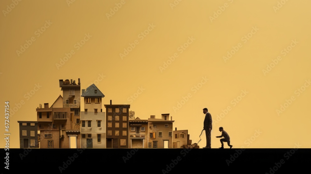 Naklejka premium concept: rich and poor, negative space art, copy space, 16:9 