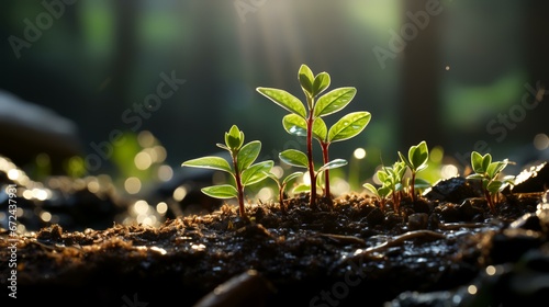 A young plant emerging from the soil