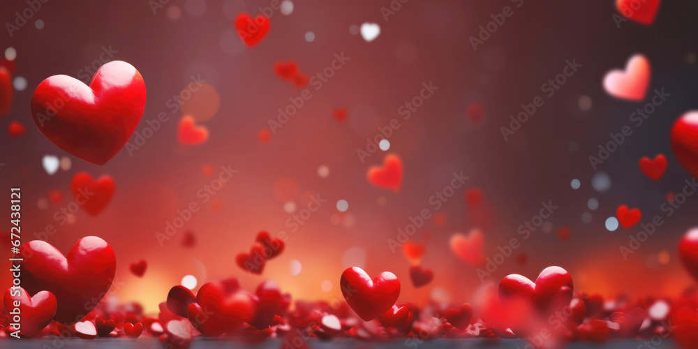 Valentines day background banner - abstract panorama background with red hearts - concept love Valentines day background banner - abstract panorama background with red hearts - concept love