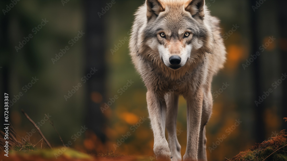 Fototapeta premium Photographer photo of a gray wolf in the wild