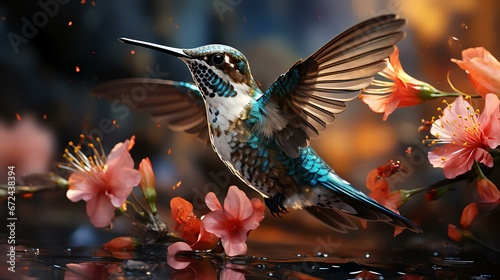 Bird cute humming bird floral watercolor AI generated © Sumera