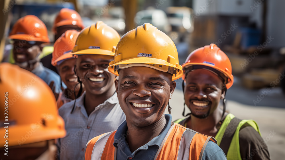 A black worker working at a construction site A black worker working at a construction site