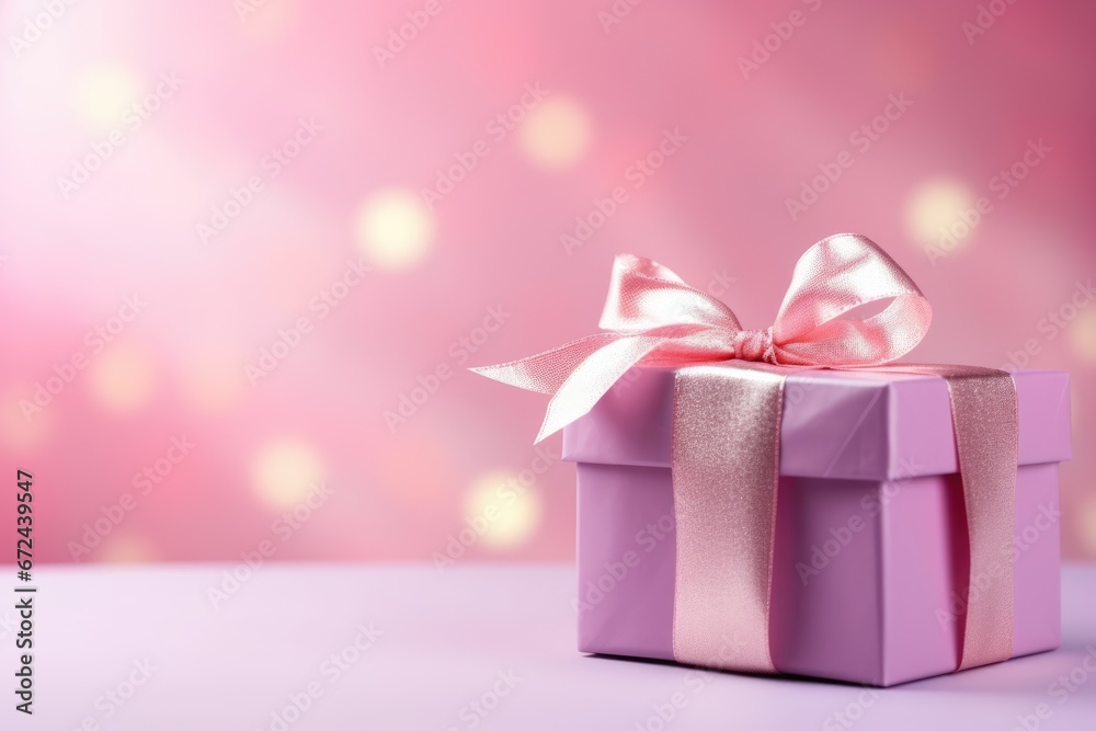 Gift box on the pink background. Christmas, birthday, saint valentine, mothers day concept