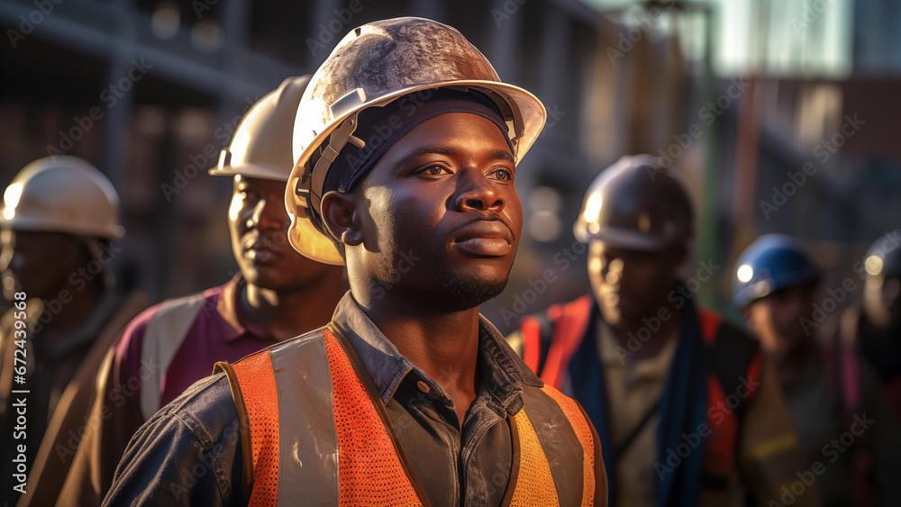 A black worker working at a construction site A black worker working at a construction site