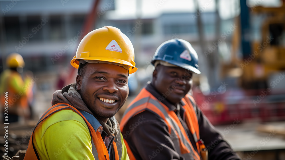A black worker working at a construction site A black worker working at a construction site