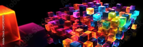 Abstract background with colorful glowing cubes.