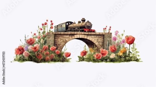 Belle illustration stone bridge train locomo Ai generated art photo