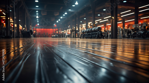 Smooth gym floor with uniform texture and solid base. An empty gym environment on a surface conducive to fluid movement. © Vagner Castro