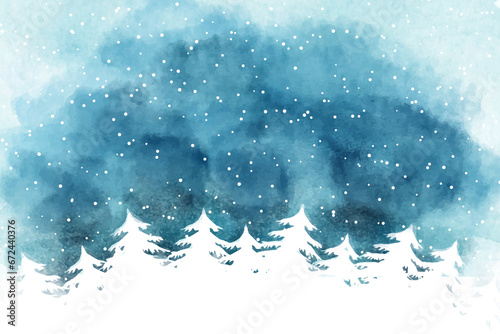 Watercolour Forest Winter Landscape Scenery