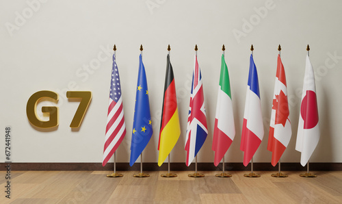 Flags of The Group of Seven (G7) is an intergovernmental political forum consisting of Canada, France, Germany, Italy, Japan, the United Kingdom and the United States; additionally, the European Union