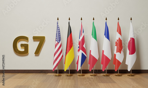Flags of The Group of Seven G7 is an intergovernmental political forum consisting of Canada, France, Germany, Italy, Japan, the United Kingdom and the United States; additionally photo