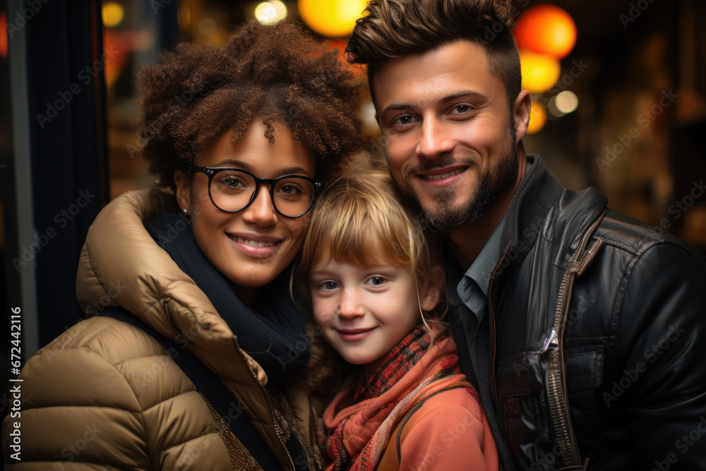 An LGBTQ+ couple with their adopted child, illustrating the importance of adoption and family rights. Generative Ai.