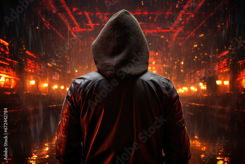 A hacker's silhouette in a hoodie, symbolizing the constant threat of cyberattacks. Generative Ai.