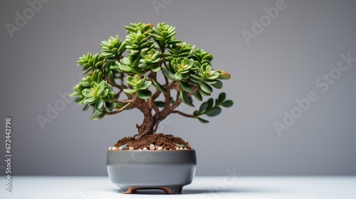 Money tree crassula in a house plant pot on isolated background photo