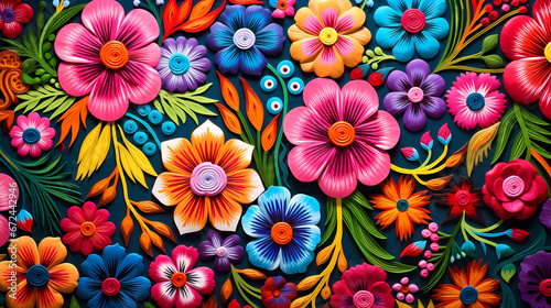 Vibrant Textile Woven Flowers: A Celebration of Mexican Culture © Martin Studio